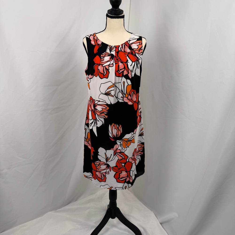Worthington Sheath‎ Dress Women 8 Black White Red Orange Floral Sleeveless